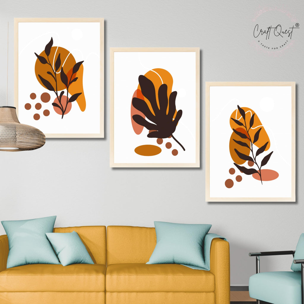 CRAFT QUEST Wall Art Decor Paintings | Set of 3 BOHO Wall Art Frames for Home Decoration | Ideal for Living Room, Bedroom & Office