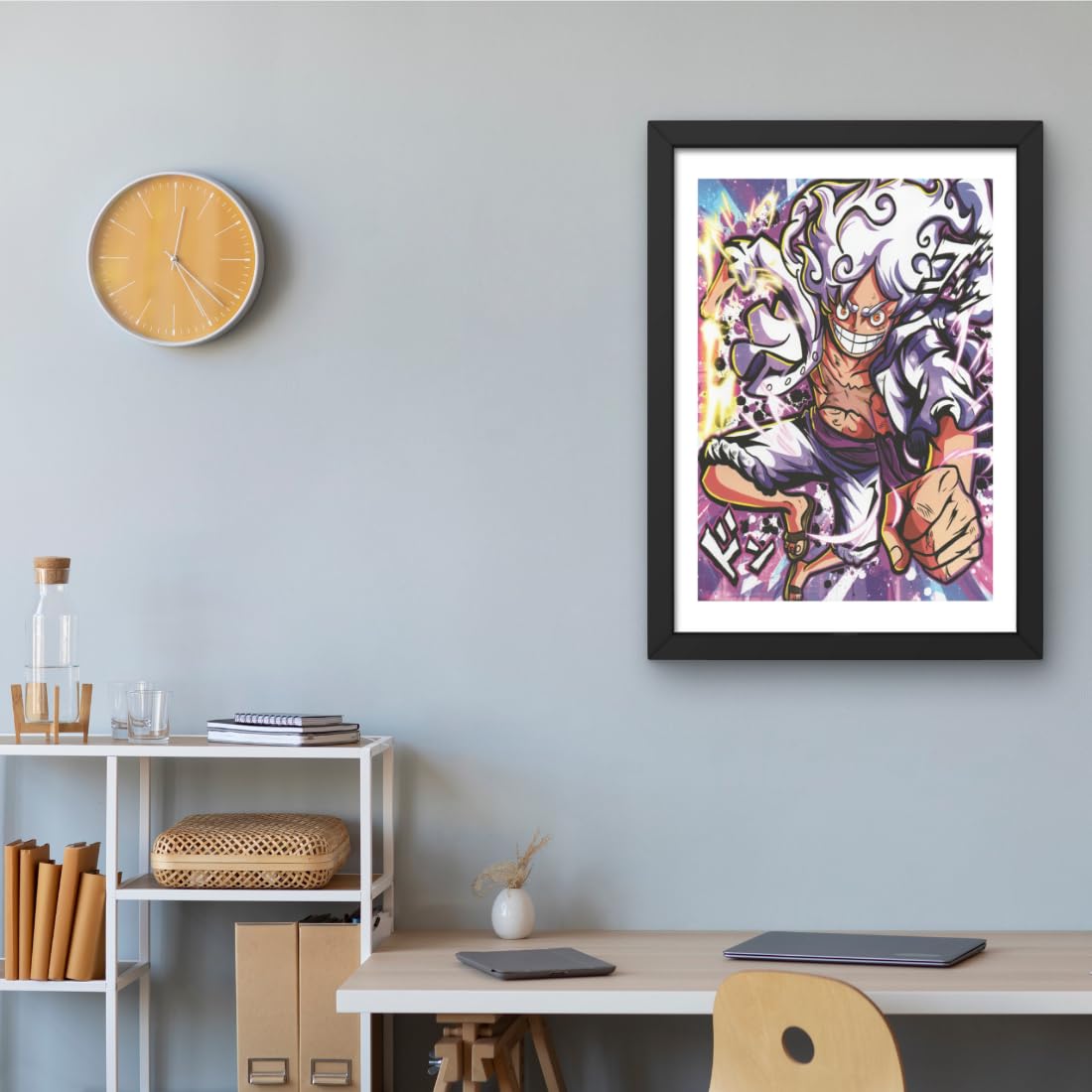 CRAFT QUEST one piece Poster Anime Laminated Posters Framed Painting with Matt Black Frames (14 Inches x 10 Inches)