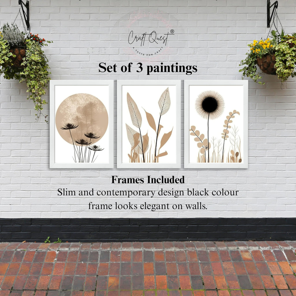 CRAFT QUEST Boho Minimalist Abstract Wall Art | Set of 3 Frames for Home Decoration | Ideal for Living Room, Bedroom & Offices