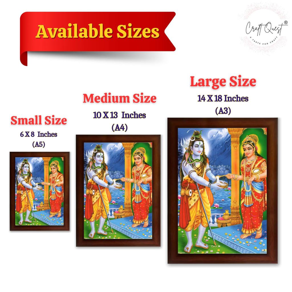 CRAFT QUEST Shiva & Maa Annapurna devi sitting on throne photo frame with Laminated Poster for Kitchen Worship