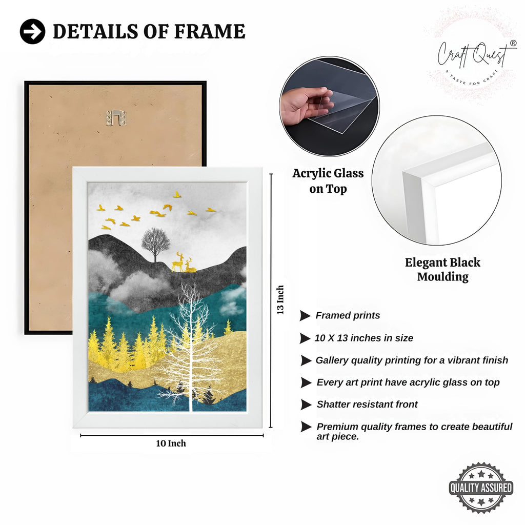 CRAFT QUEST Artistic Composed Abstract Geometric Gold Lines | Set of 3 Frames for Home Decoration | Ideal for Living Room, Bedroom & Offices