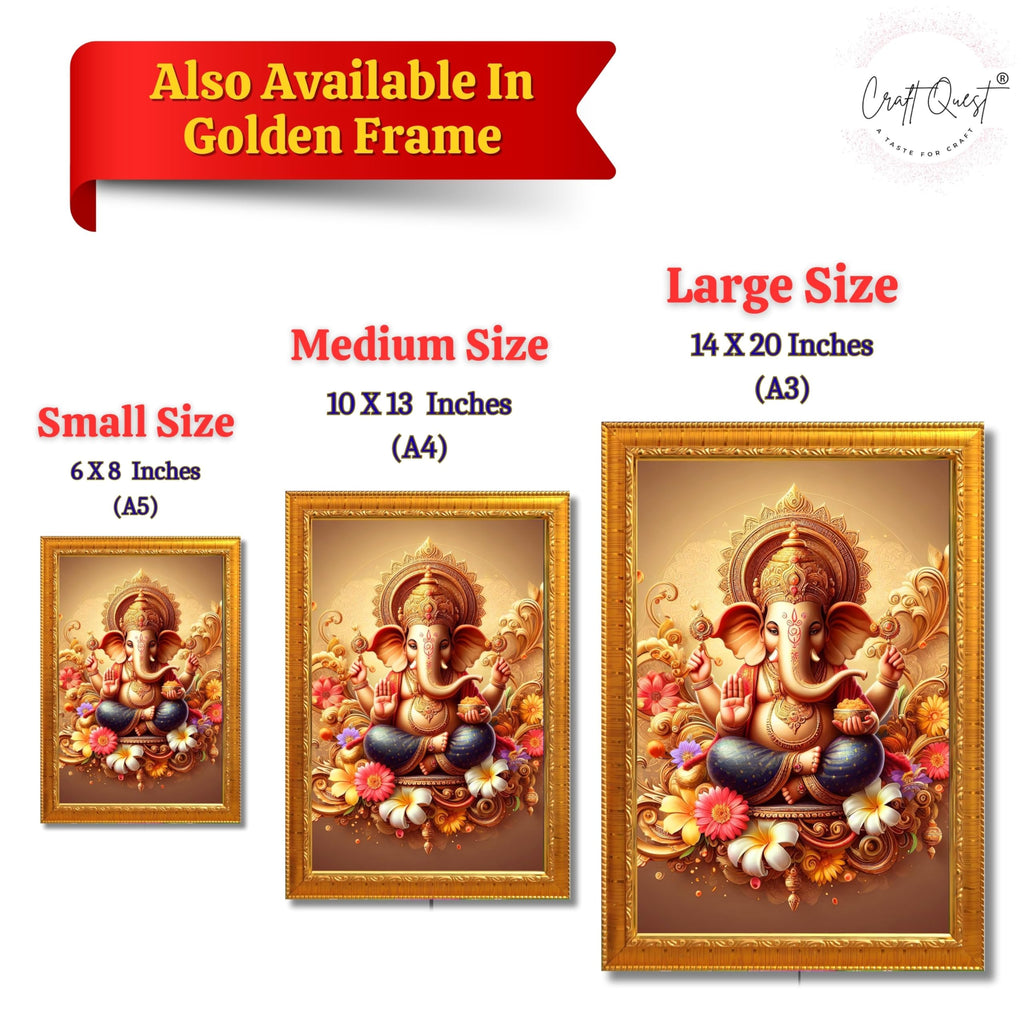 CRAFT QUEST Ganesh Ganesha Art Framed Painting Ready to Hang and Wall Home Decor