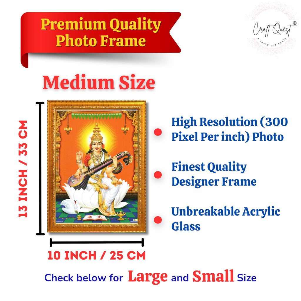 CRAFT QUEST Saraswati Devi Goddess Saraswathi Maa Wall Painting For Home Décor Synthetic wood Framed