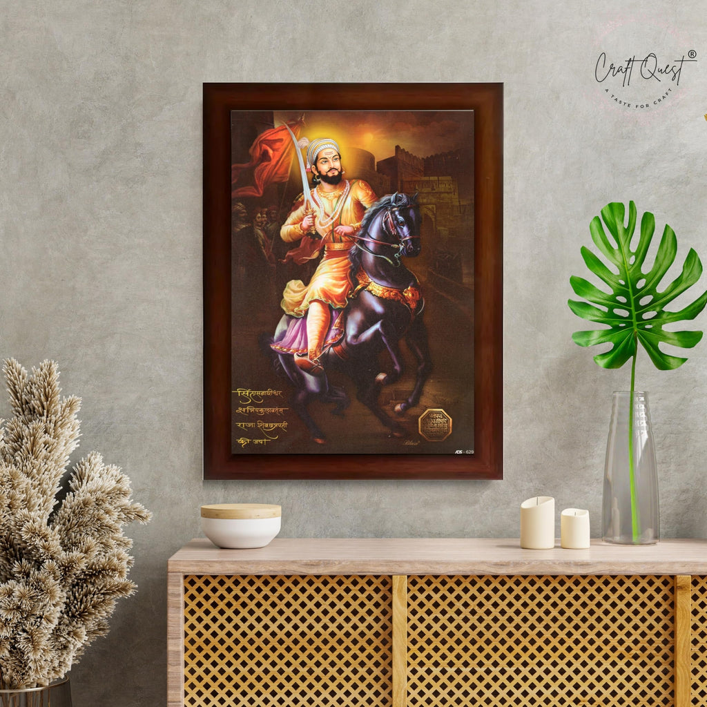 CRAFT QUEST Chattrapati Shivaji Maharaj Wall Painting Photo Frame With Acrylic Sheet | For Living, Pooja Room | Home Decoration Item | Best Gifting Option