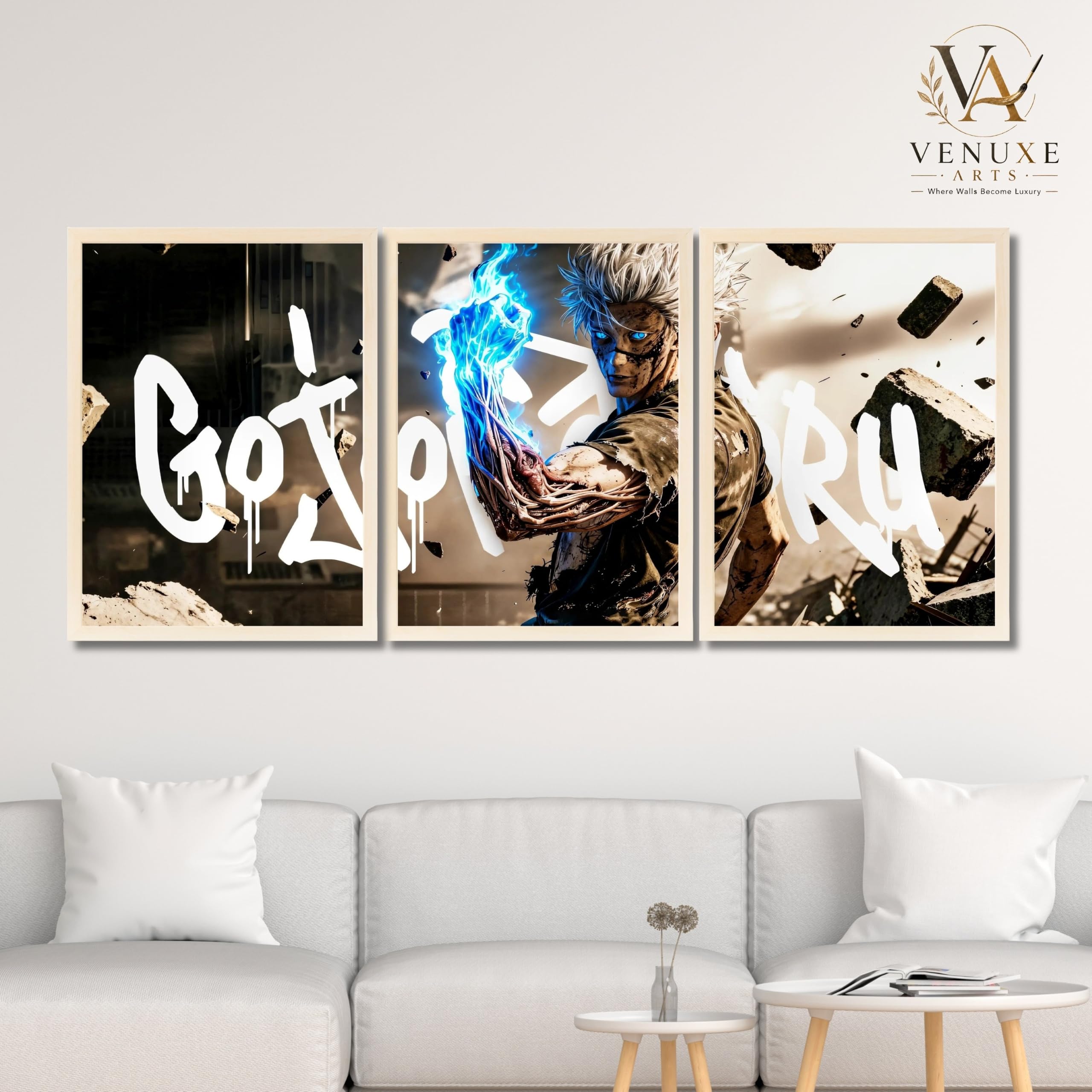 VENUXE ARTS Set Of 3 Anime Characters Wall Framed |Anime Characters Framed Poster for Living Room Bedroom Gaming Room Studio Wall Decor