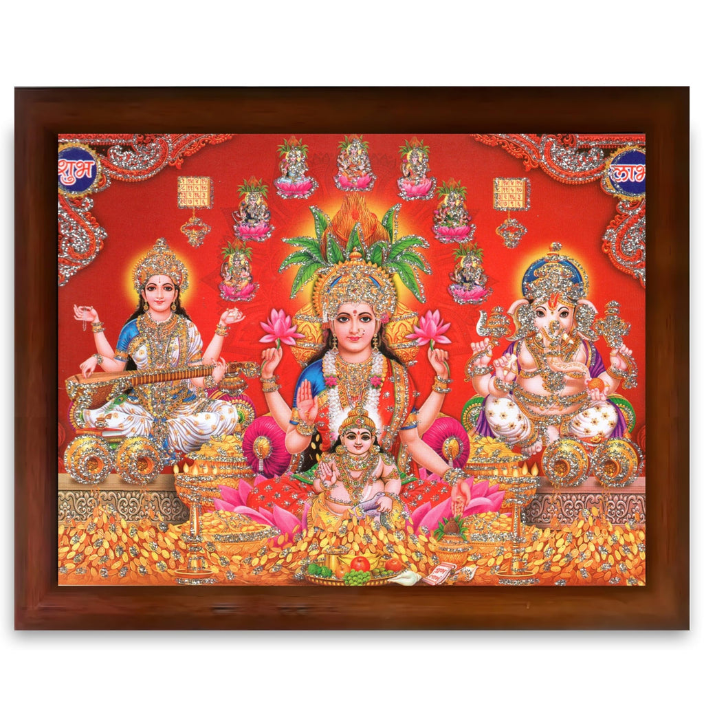 CRAFT QUEST Lakshmi Devi Dhana Laxmi Maa Wall Painting Frame for Diwali,Temple, Pooja, Living Room Home and Decor