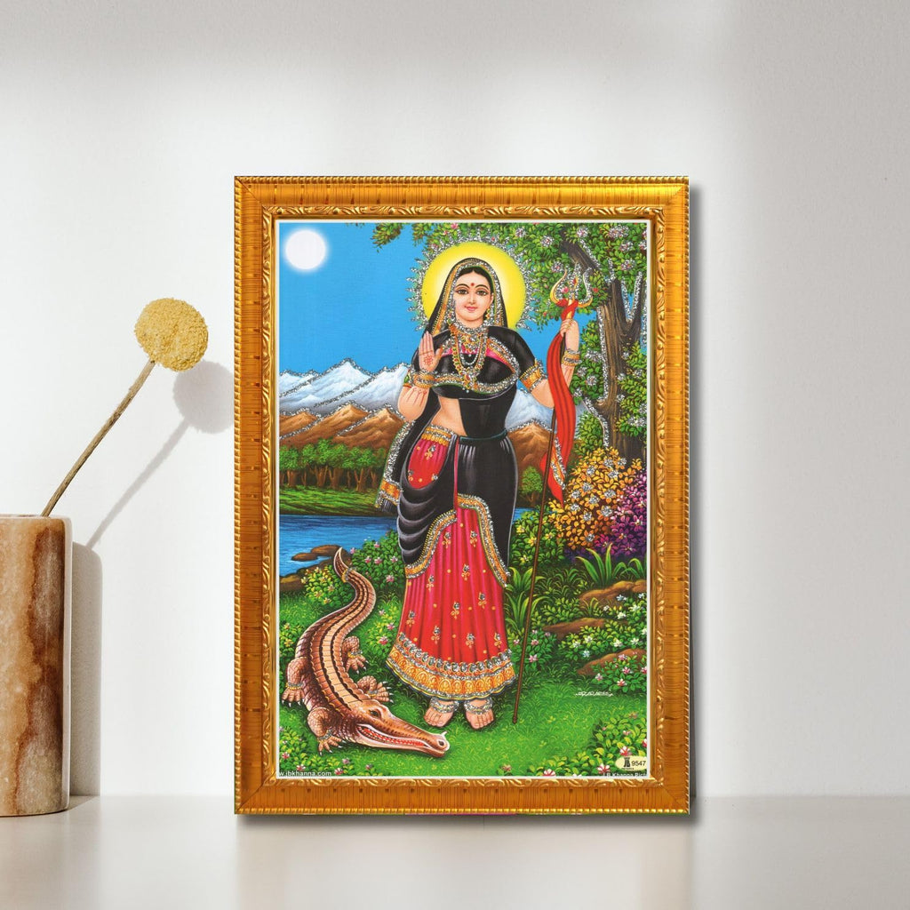 CRAFT QUEST Khodiyar Maa Mata Wall Painting Framed Home Decor (Wood, Gold, Small Size, 6 x 8 Inch)