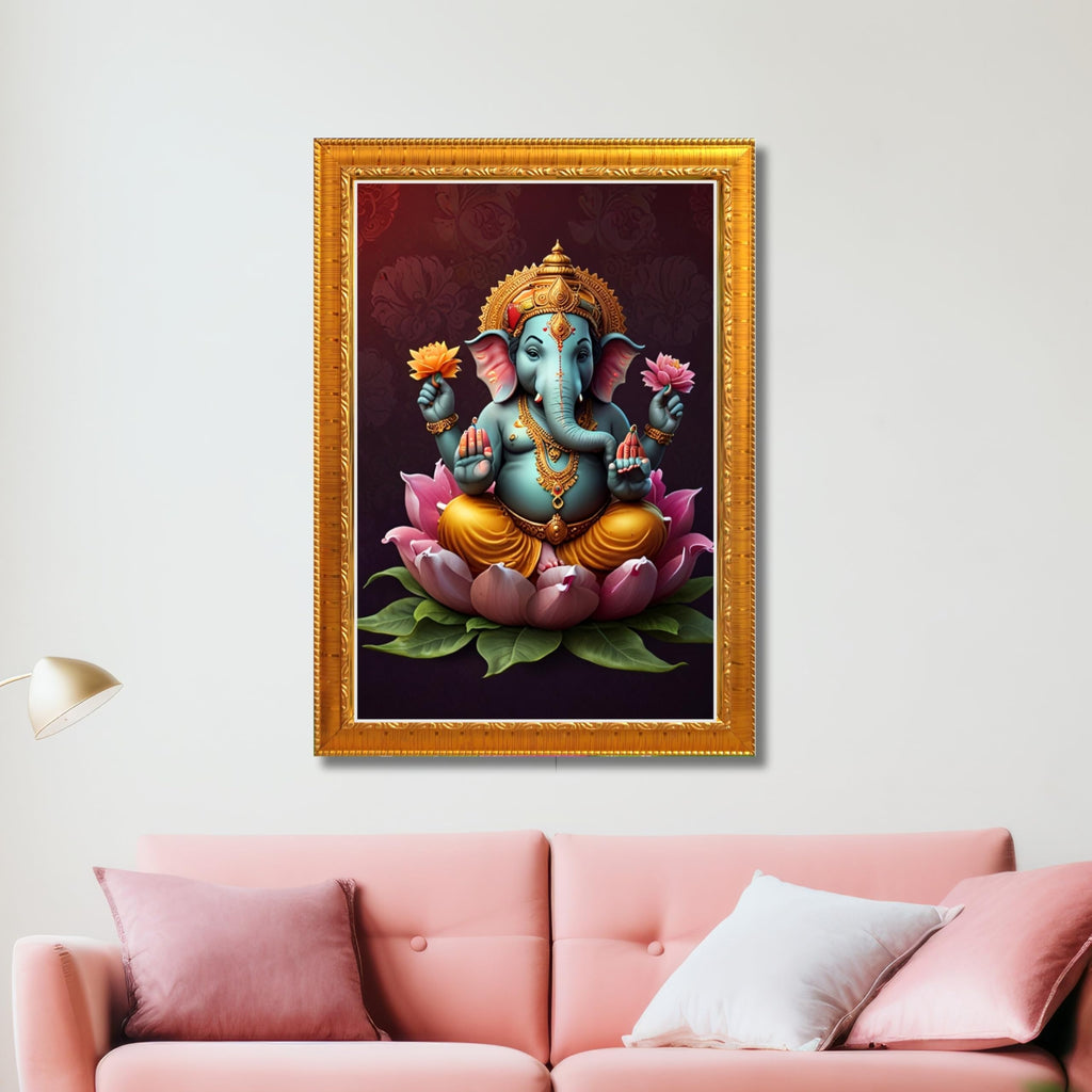 CRAFT QUEST Lord Ganpati ji Wall Hanging Frame for Living Room, Bedroom, Office & Pooja Room Décor GA-214