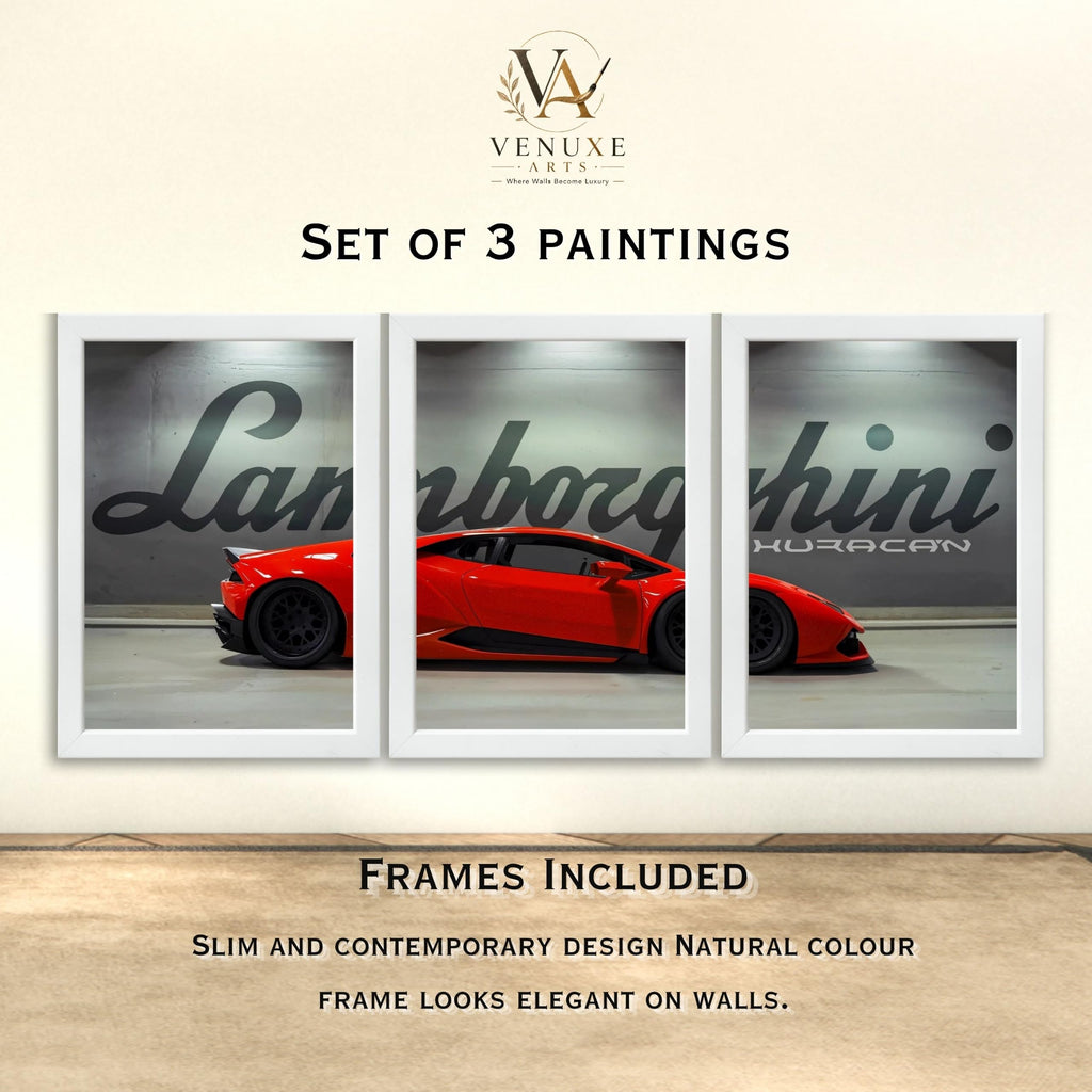 VENUXE ARTS Set Of 3 Big Sports Cars Framed Posters Gift Items for Boys Room Wall Decoration Bedroom Living Room Office Studio Décor | Car Poster Frame for Wall Décor
