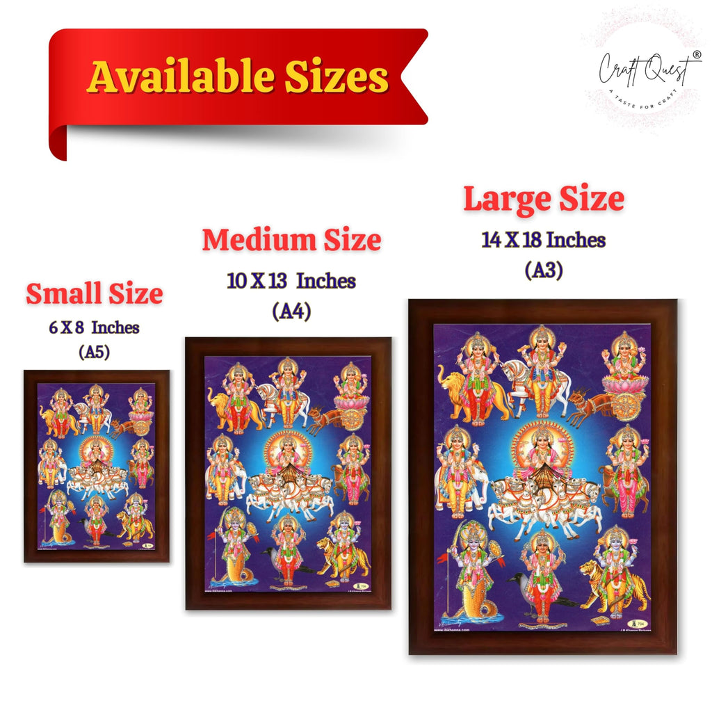 CRAFT QUEST Lord Surya Dev Bhagavan Bhagwan with 7 Horses Wall Painting | Hindu God Spiritual Framed | Ideal for Home, Office, Temple & Puja Room, Wall Decor