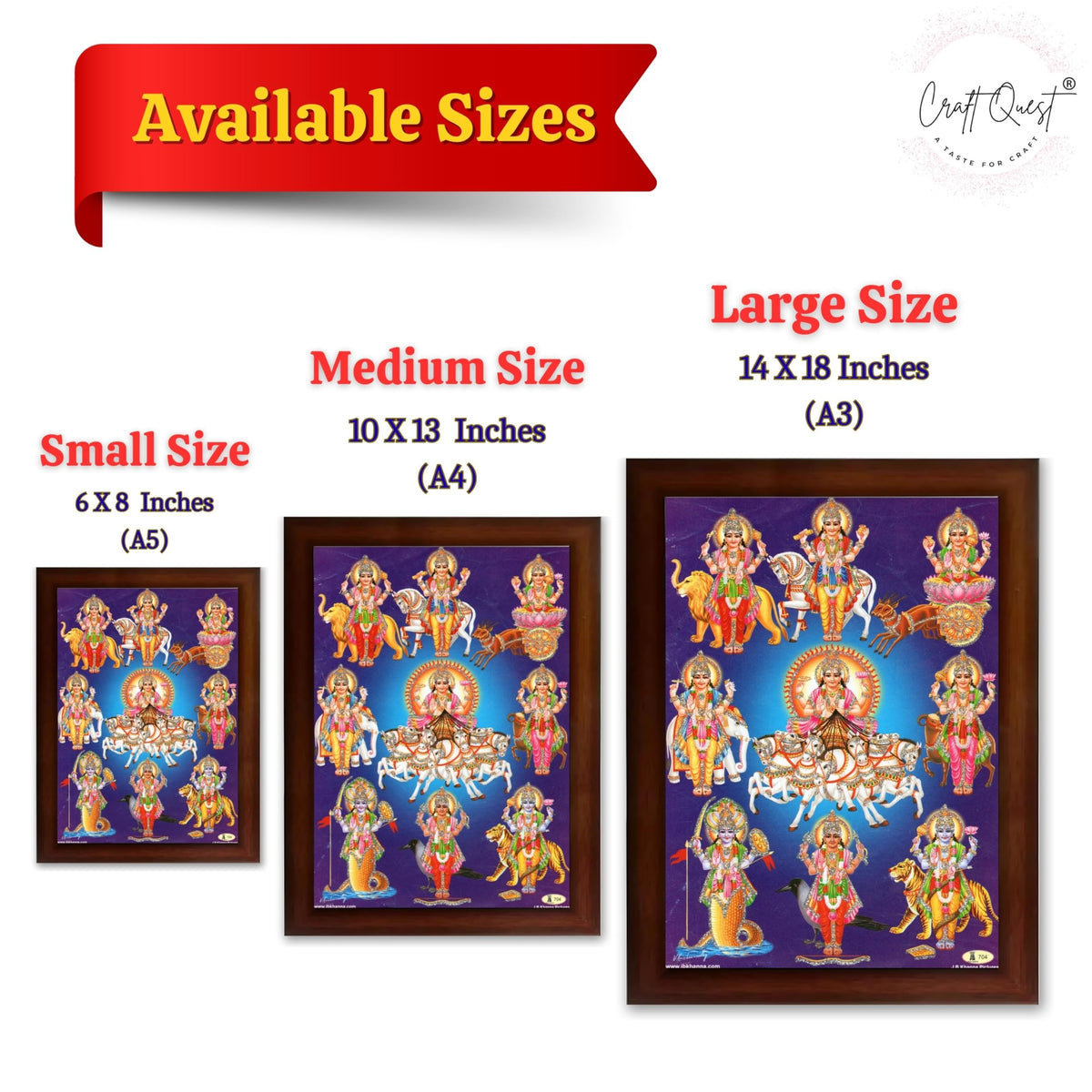 CRAFT QUEST Lord Surya Dev Bhagavan Bhagwan with 7 Horses Wall Painting | Hindu God Spiritual Framed | Ideal for Home, Office, Temple & Puja Room, Wall Decor