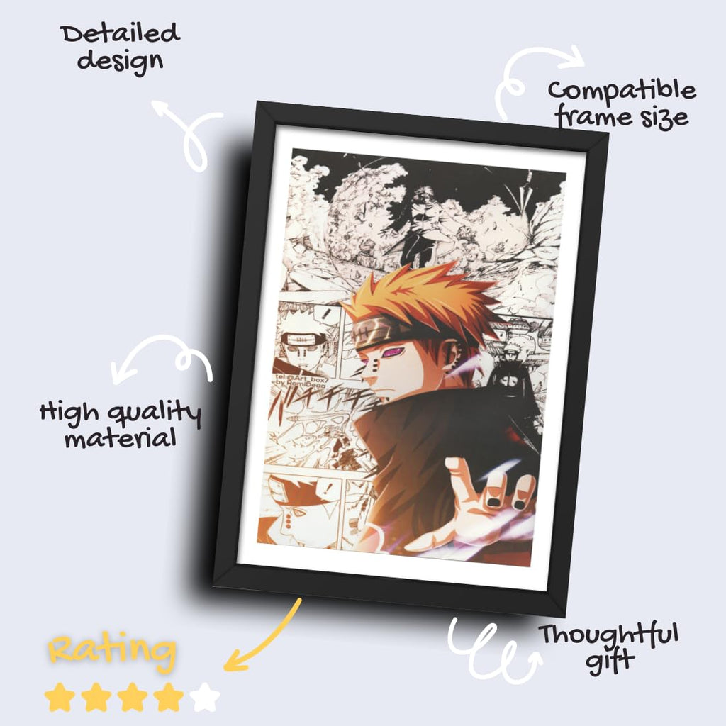 CRAFT QUEST Naruto Anime Laminated Posters Framed Painting For Anime Naruto Fans Wall Decor, Home Decor with Matt Black Frame (14 Inches x 10 Inches)