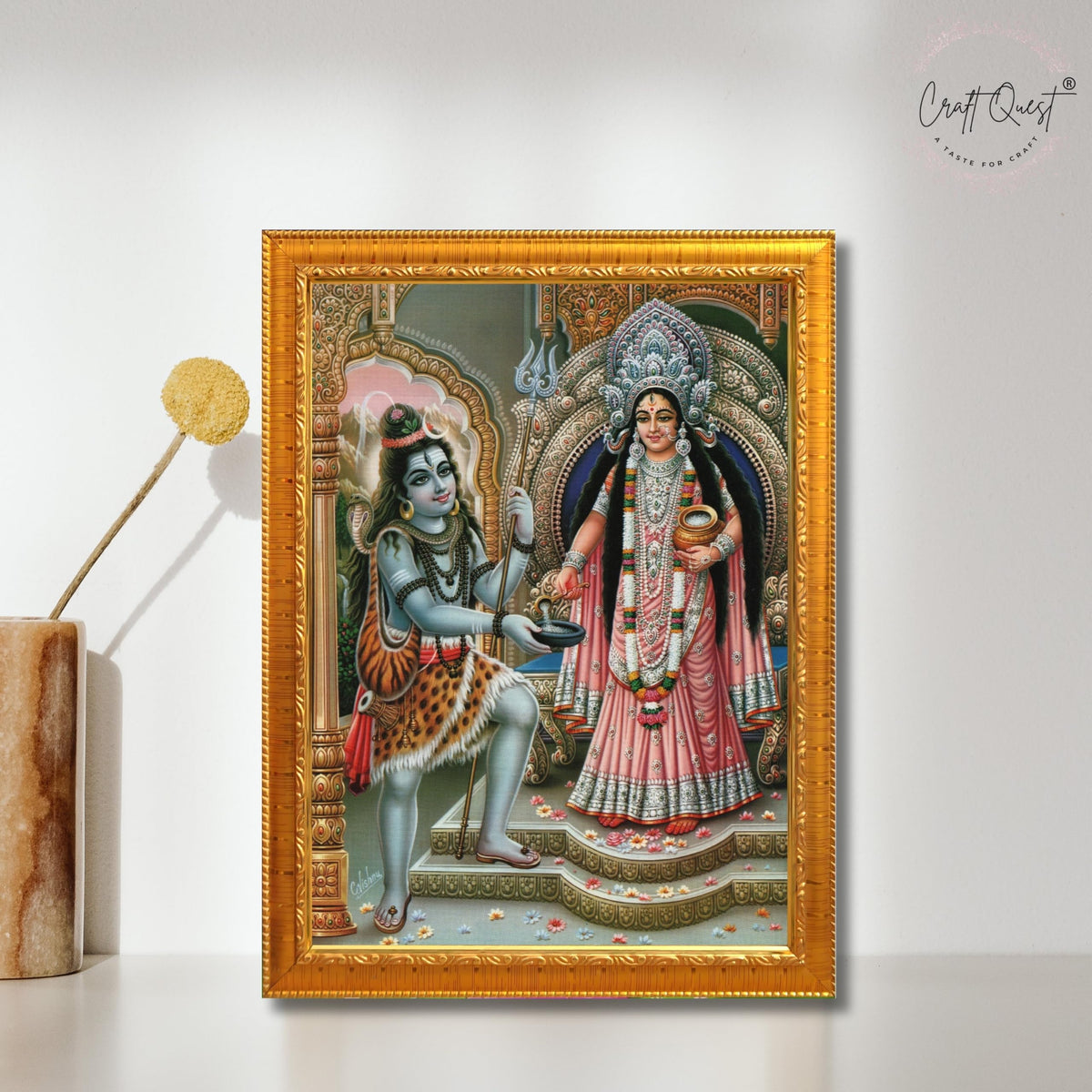 CRAFT QUEST Shiva & Maa Annapurna devi sitting on throne photo frame with Laminated Poster for Kitchen Worship
