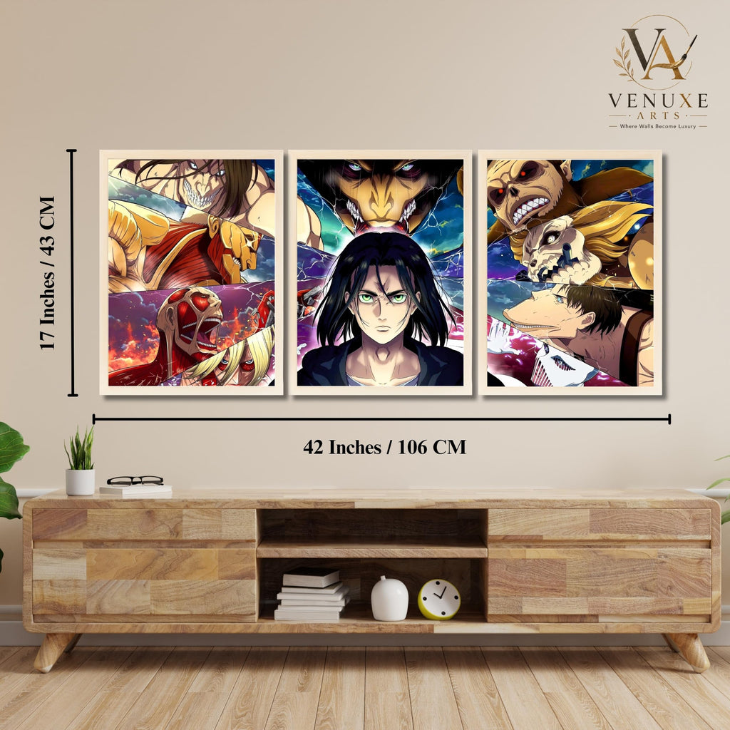 VENUXE ARTS Set Of 3 Anime Characters Wall Framed |Anime Characters Framed Poster for Living Room Bedroom Gaming Room Studio Wall Decor