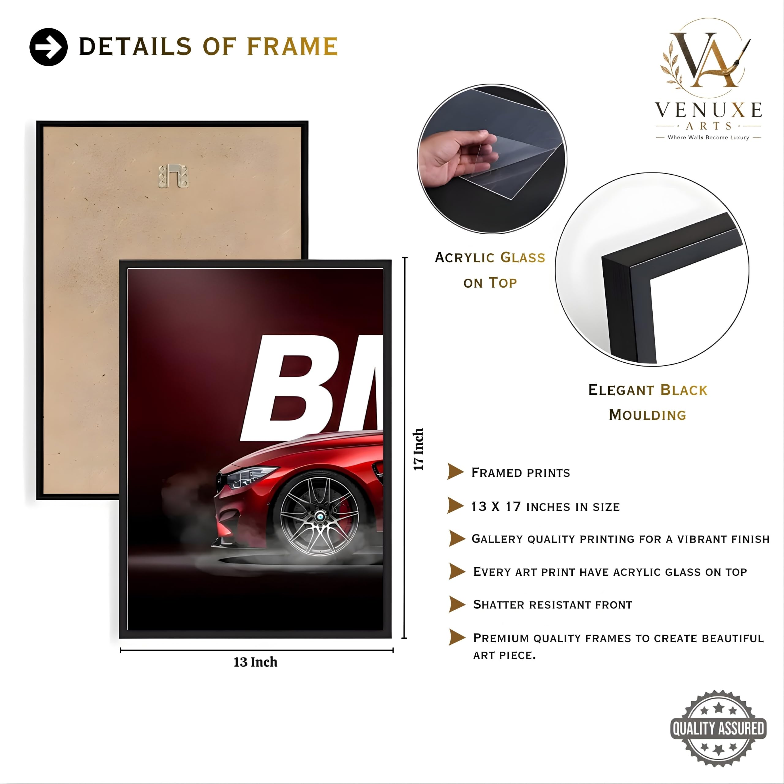 VENUXE ARTS Set Of 3 Big Sports Cars Framed Posters Gift Items for Boys Room Wall Decoration Bedroom Living Room Office Studio Décor | Car Poster Frame for Wall Décor