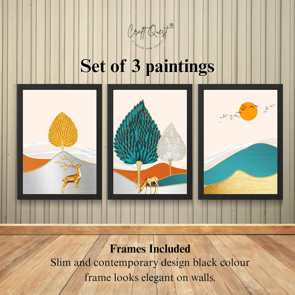 CRAFT QUEST Modern Art Landscapes Sanlian Adornment Abstract Wall Art | Set of 3 Frames for Home Decoration | Ideal for Living Room, Bedroom & Offices
