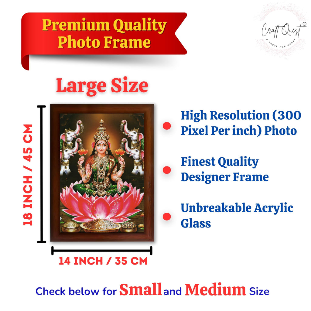 CRAFT QUEST Goddess Lakshmi Devi Vaibhav Laxmi Maa Wall Painting Photo Framed | Ideal for Home, Office, Temple & Puja Room, Wall Decor