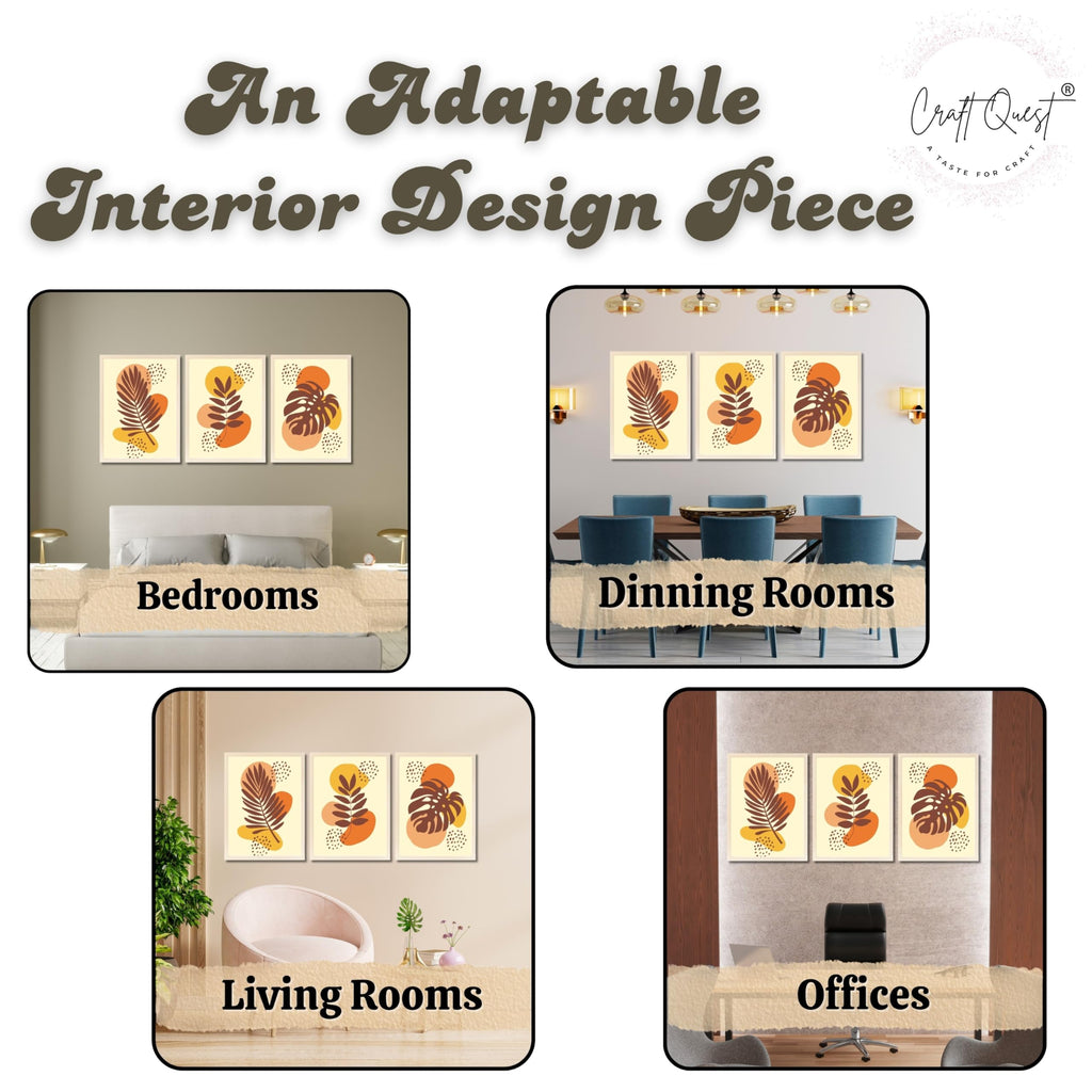 CRAFT QUEST Wall Art Decor Paintings | Set of 3 BOHO Wall Art Frames for Home Decoration | Ideal for Living Room, Offices & Bedrooms