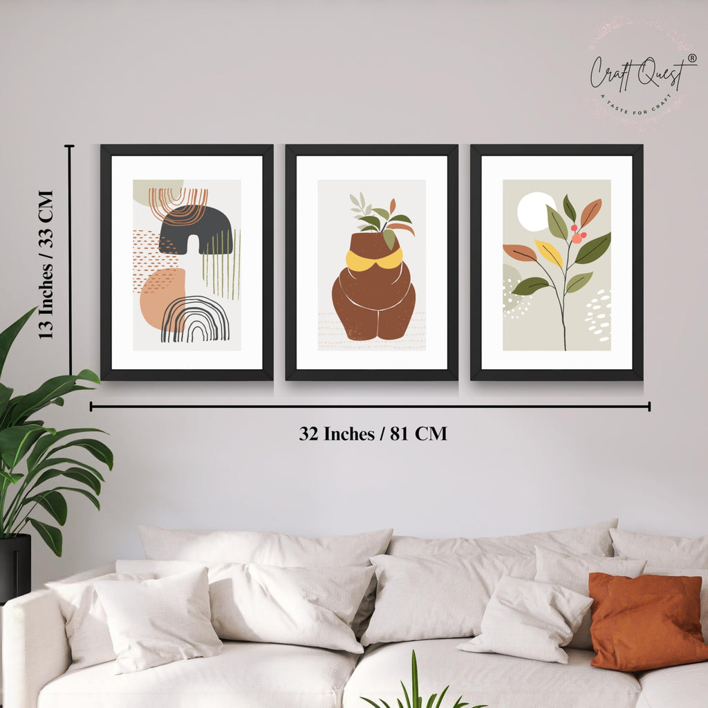 CRAFT QUEST Abstract Minimalist Art Modern Design | Set of 3 Frames for Home Decoration | Ideal for Living Room, Bedroom & Offices