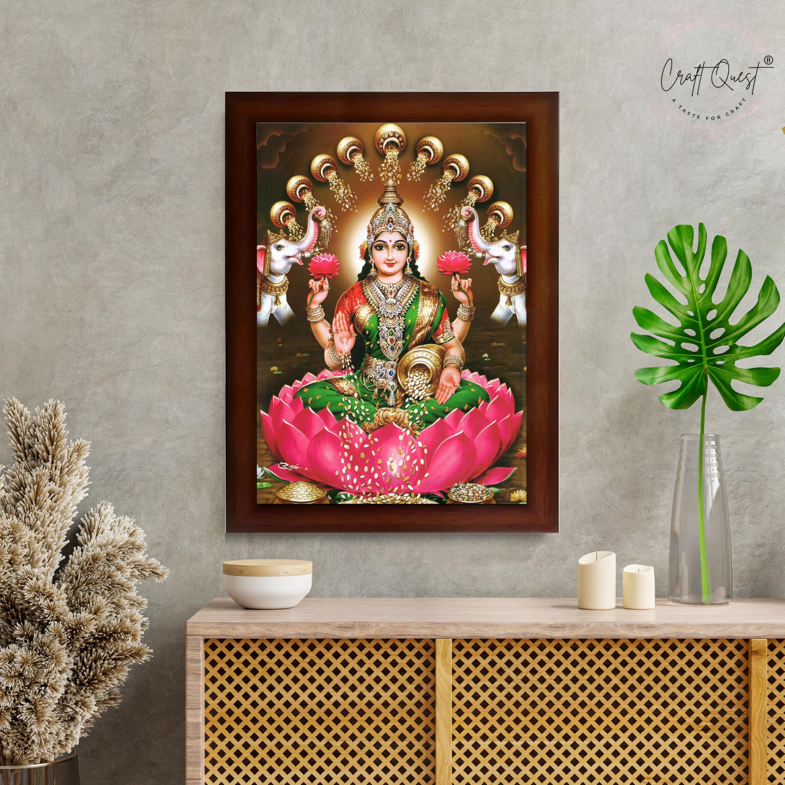 CRAFT QUEST Goddess Lakshmi Mata Laxmi Maa Wall Painting Photo Framed | Acrylic Glass, Lightweight & Waterproof | Ideal for Home, Office, Temple & Puja Room, Wall Decor