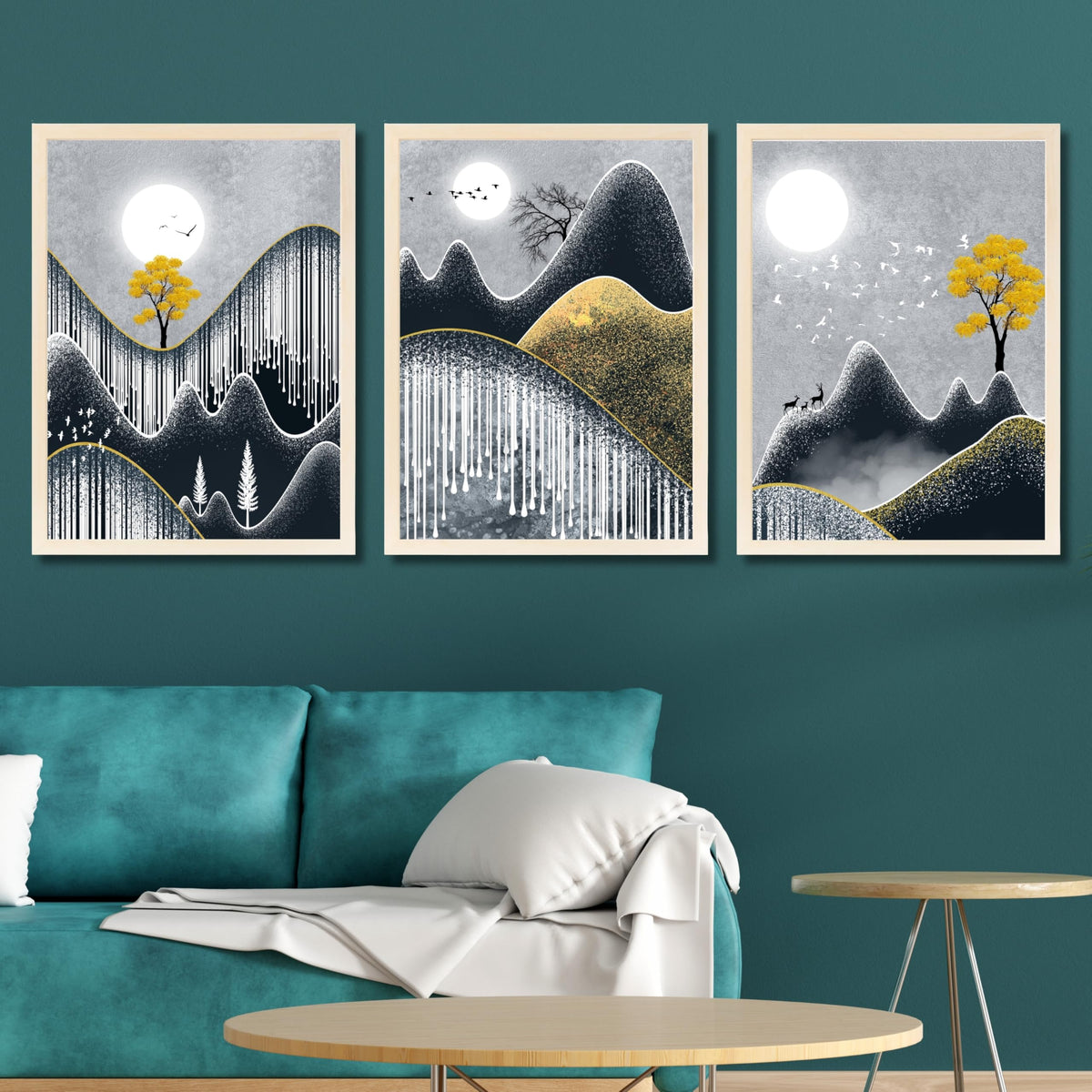 CRAFT QUEST Abstract Art Geometric Figures Decorative Murals | Set of 3 Frames for Home Decoration | Ideal for Living Room, Bedroom & Offices