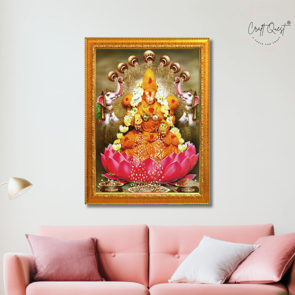 CRAFT QUEST Padmavati Devi Padmavathi Thayar Amman Wall Photo Framed | South God Picture Frame for Home, Office, Temple & Gifting, Decor