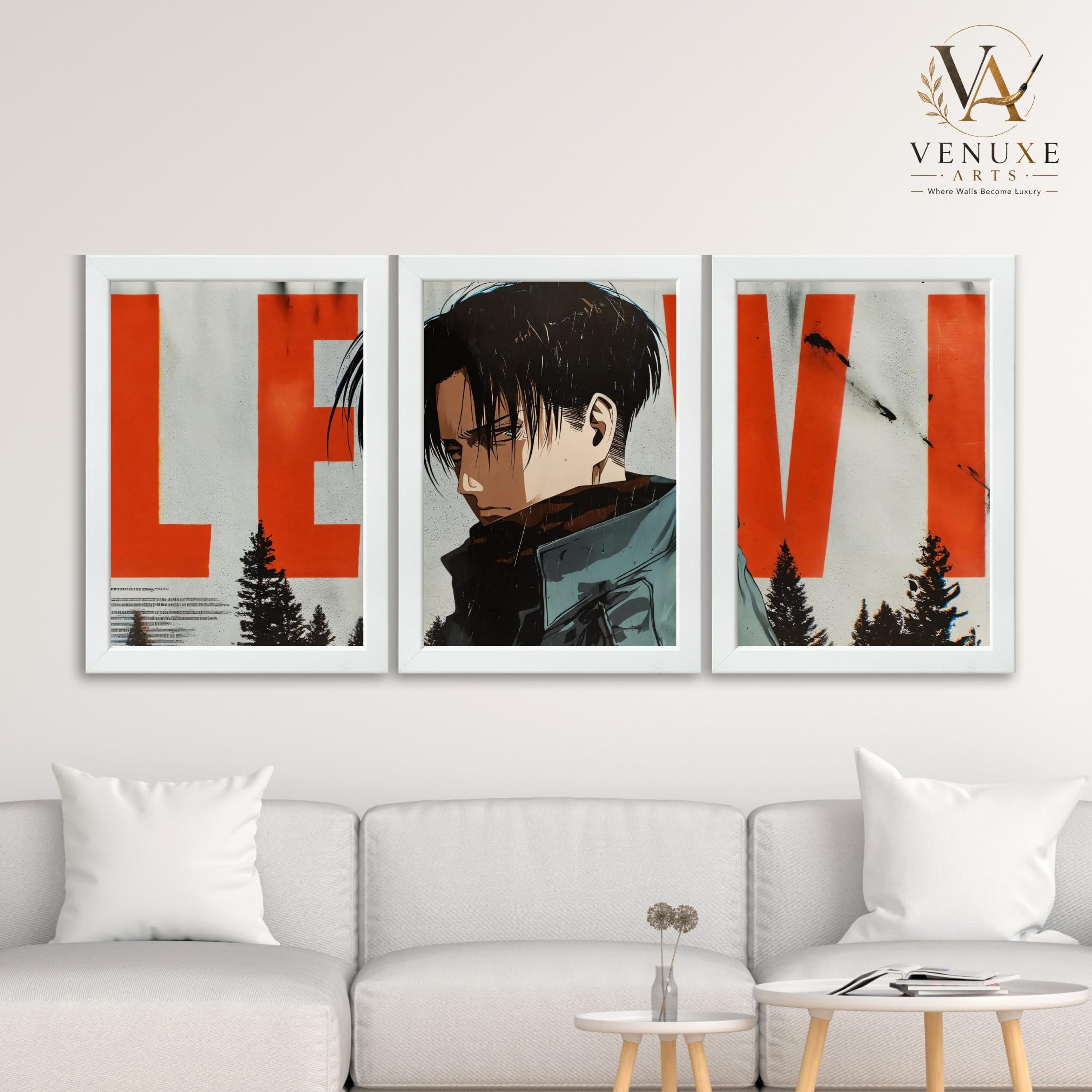 VENUXE ARTS Set Of 3 Anime Characters Wall Framed |Anime Characters Framed Poster for Living Room Bedroom Gaming Room Studio Wall Decor
