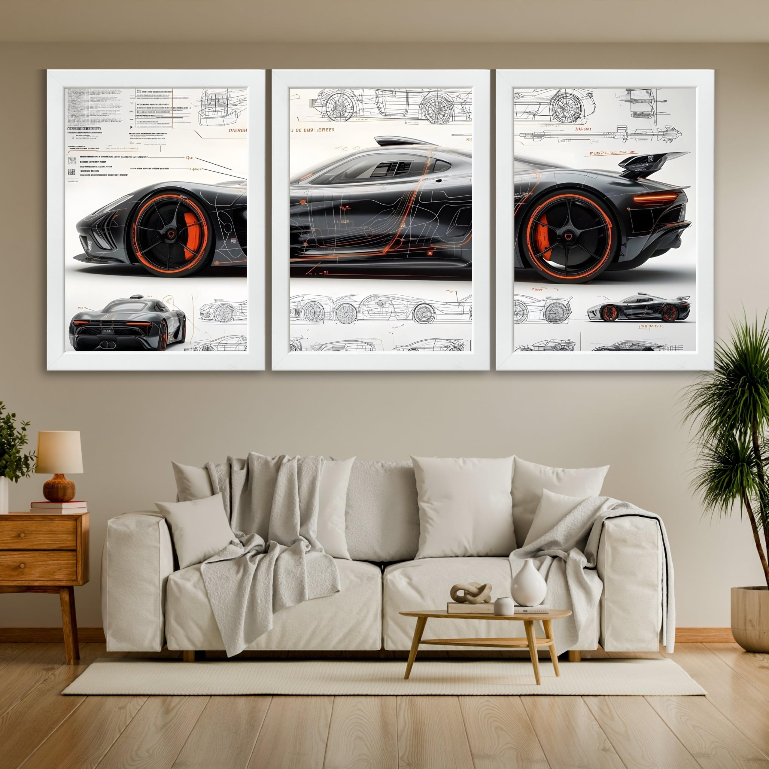 VENUXE ARTS Set Of 3 Big Sports Cars Framed Posters Gift Items for Boys Room Wall Decoration Bedroom Living Room Office Studio Décor | Car Poster Frame for Wall Décor