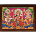 CRAFT QUEST Goddess Lakshmi Devi with ganesh ji and saraswati maa Wall Painting Frame Home Decor (Synthetic, Matte Finish, Brown, Large Size, 14 X 10 Inch)