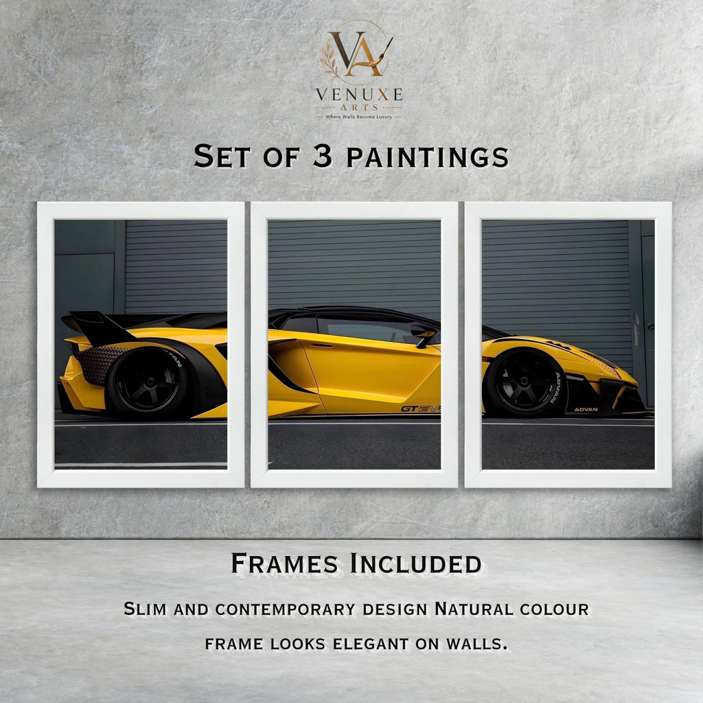 VENUXE ARTS Set Of 3 Big Sports Cars Framed Posters Gift Items for Boys Room Wall Decoration Bedroom Living Room Office Studio Décor | Car Poster Frame for Wall Décor