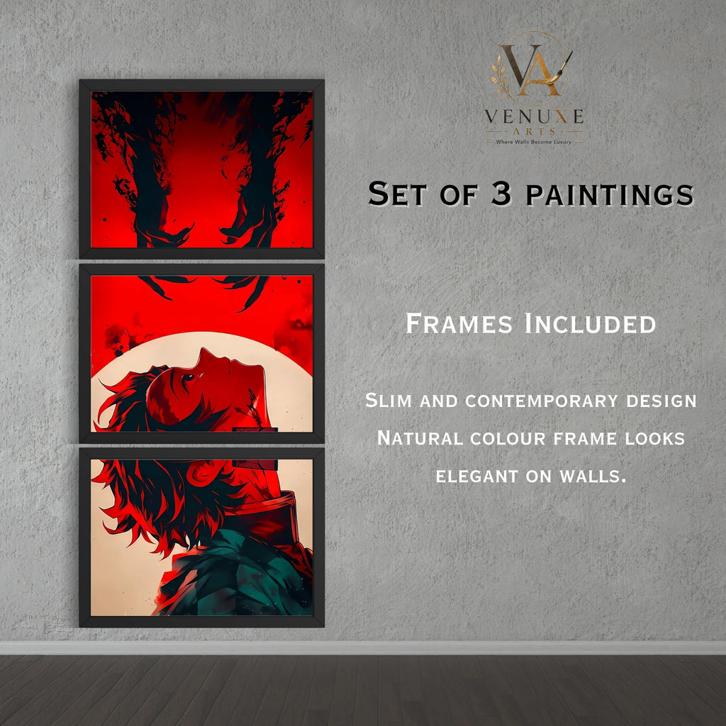 VENUXE ARTS Set Of 3 Anime Characters Wall Framed |Anime Characters Framed Poster for Living Room Bedroom Gaming Room Studio Wall Decor
