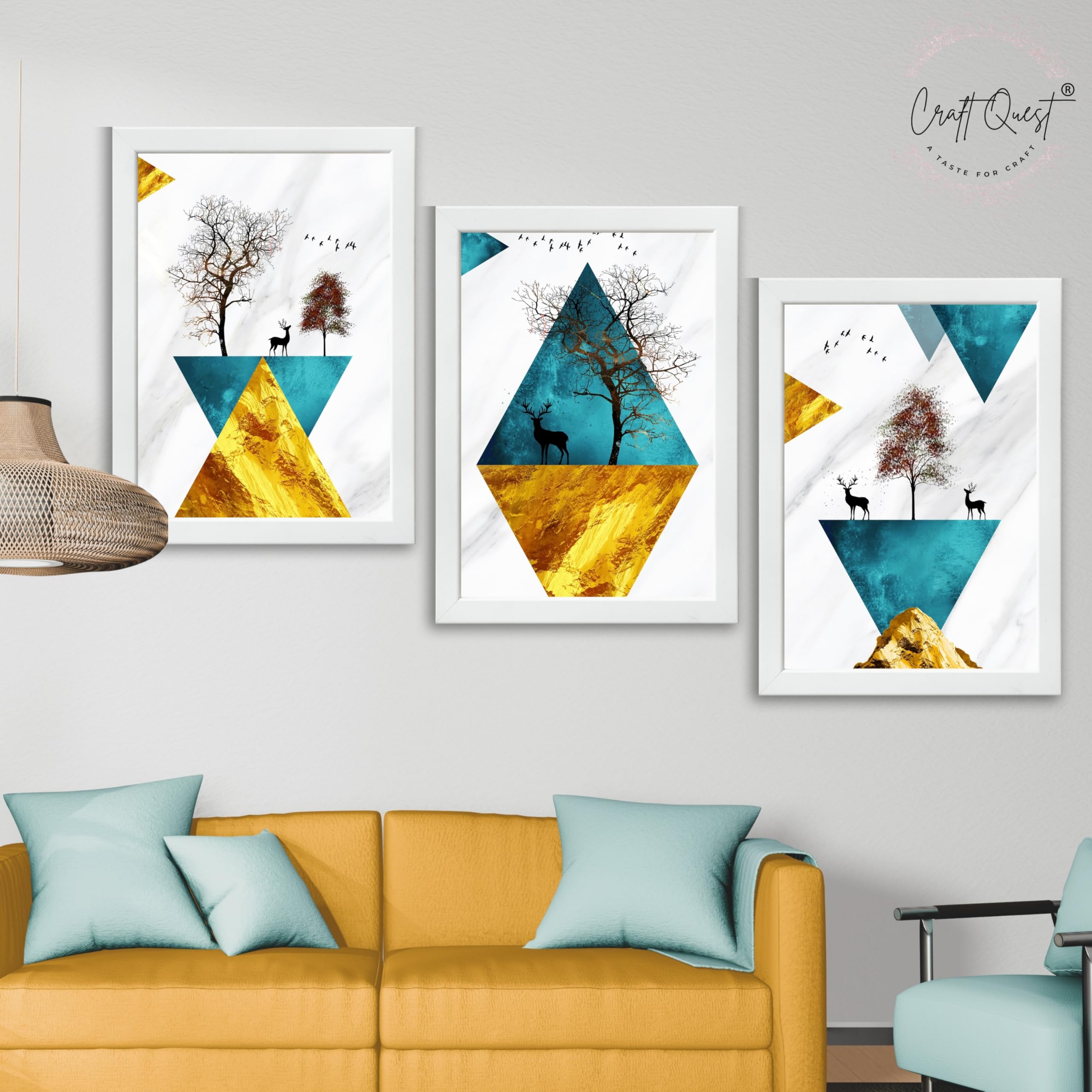 CRAFT QUEST Abstract Modern Art Wall Frame | Set of 3 Frames for Home Decoration | Ideal for Living Room, Bedroom & Offices