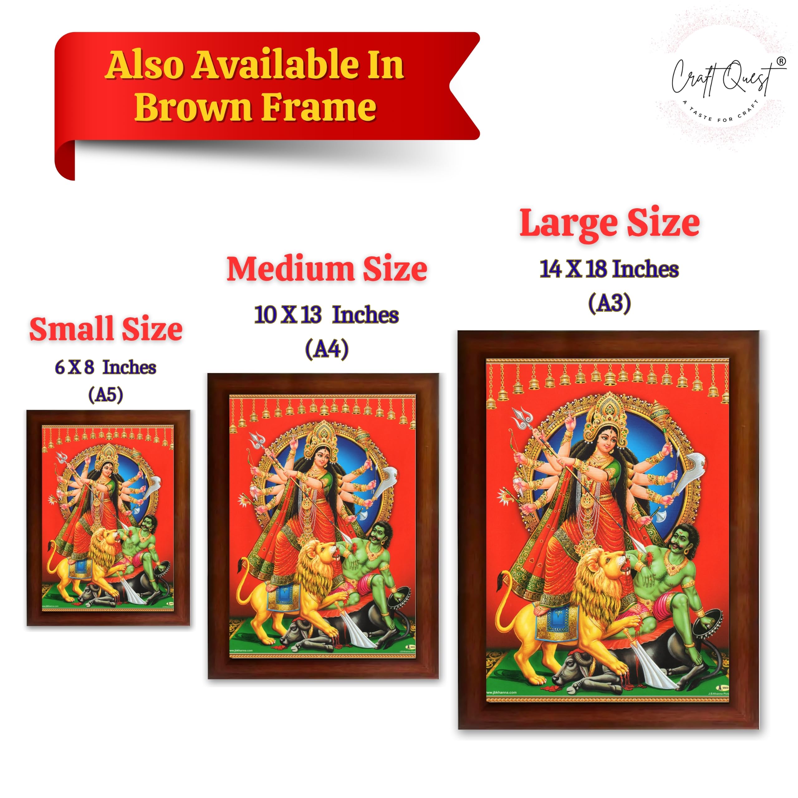 CRAFT QUEST Durga mata Mahishasura Mardini | Mahisasur Mardhini Durga Wall Painting Framed, Religious Photo Frame With Acrylic Glass