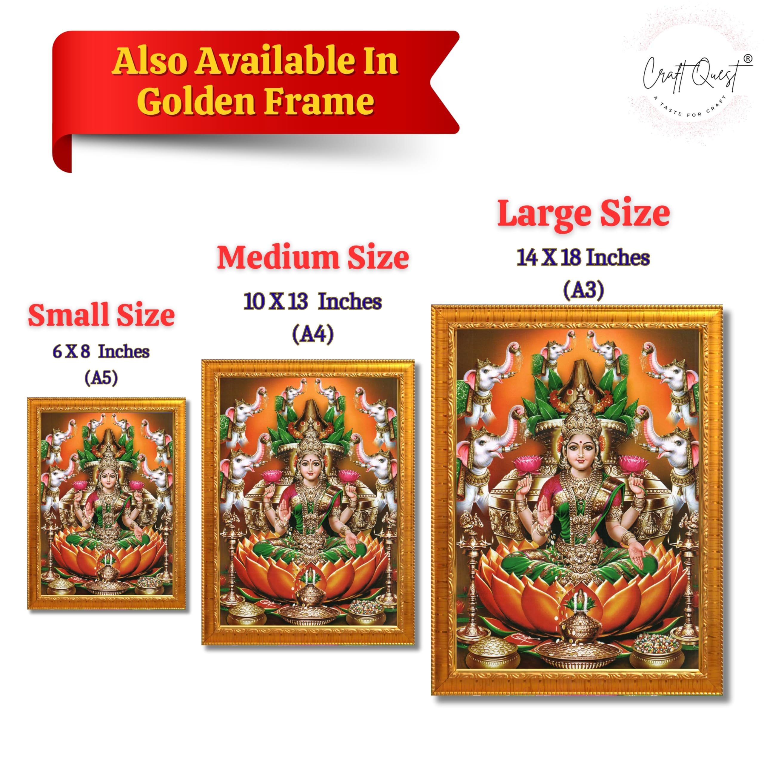 CRAFT QUEST Goddess Lakshmi Devi Dhana Vaibhav Laxmi Maa Wall Painting Photo Framed | Ideal for Home, Office, Temple & Puja Room, Wall Decor