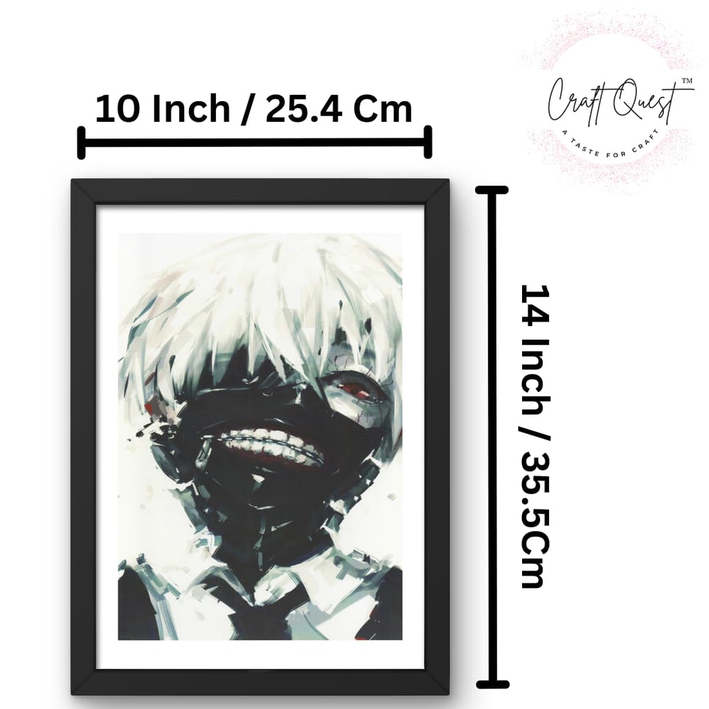 CRAFT QUEST Tokyo Ghoul manga Poster Anime Laminated Posters Framed Painting with Matt Black Frame (14 Inches x 10 Inches)