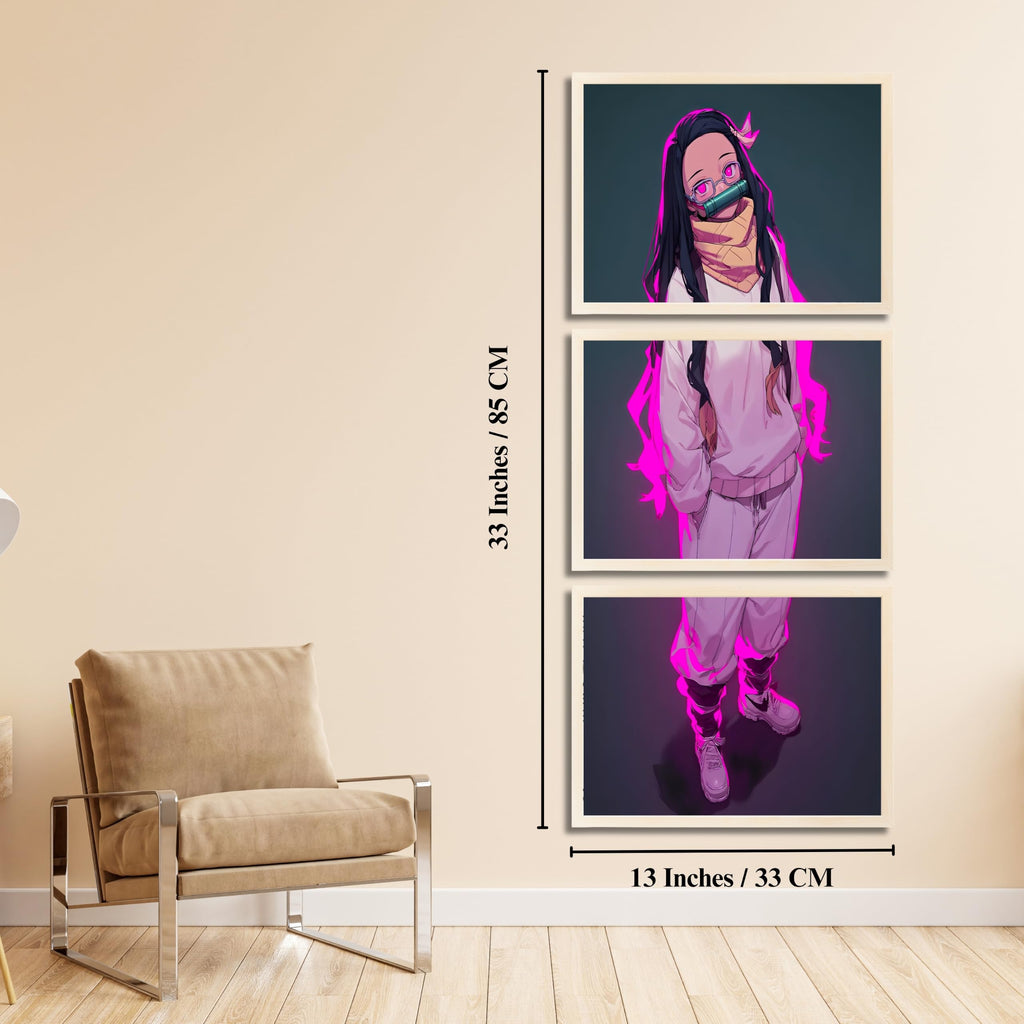 VENUXE ARTS Set Of 3 Anime Characters Wall Framed |Anime Characters Framed Poster for Living Room Bedroom Gaming Room Studio Wall Decor