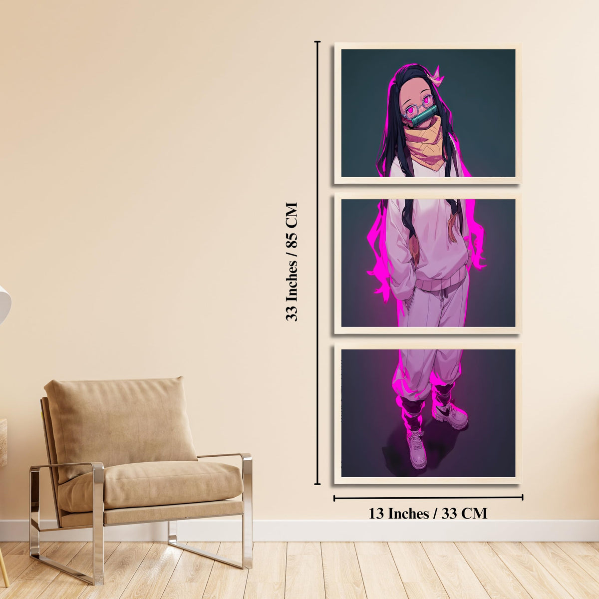 VENUXE ARTS Set Of 3 Anime Characters Wall Framed |Anime Characters Framed Poster for Living Room Bedroom Gaming Room Studio Wall Decor