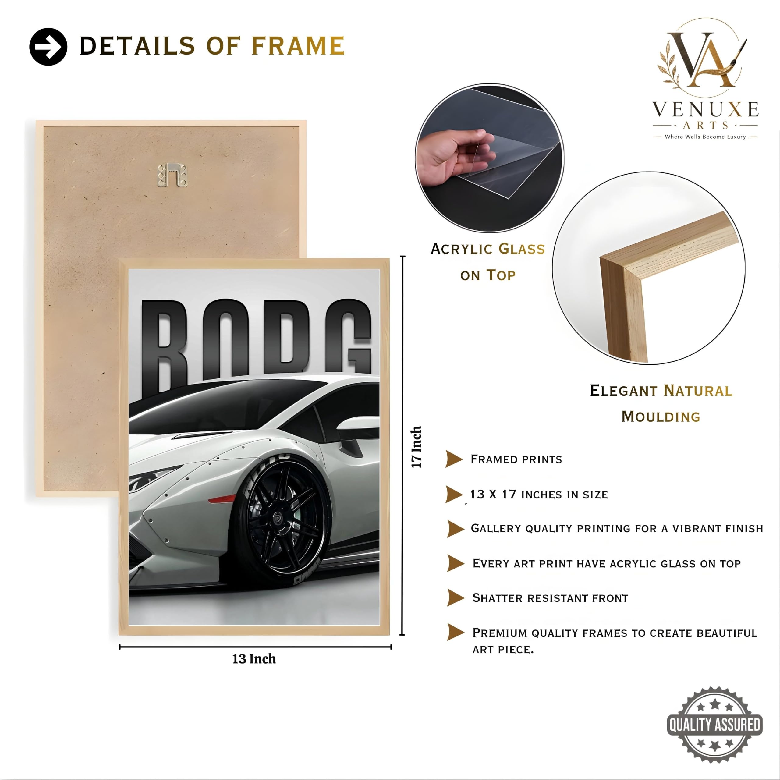 VENUXE ARTS Set Of 3 Big Sports Cars Framed Posters Gift Items for Boys Room Wall Decoration Bedroom Living Room Office Studio Décor | Car Poster Frame for Wall Décor