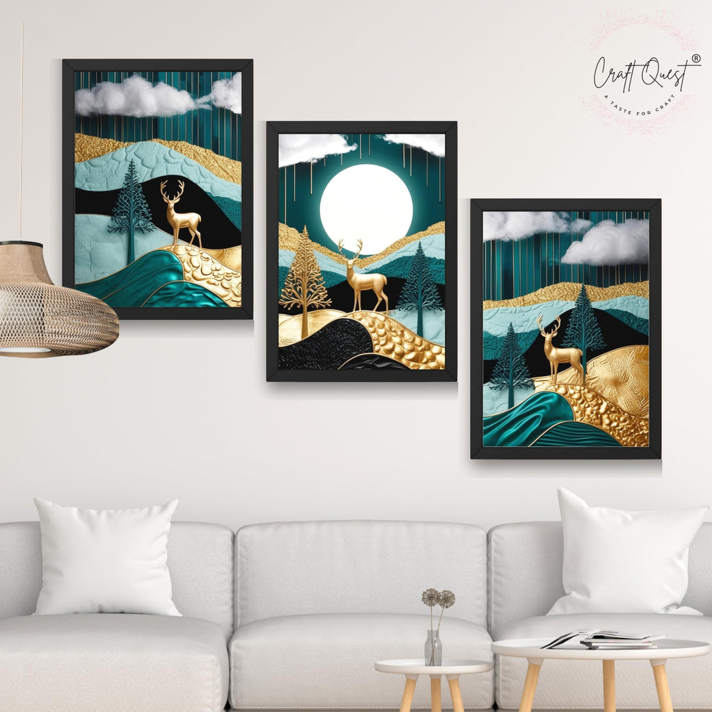 CRAFT QUEST Modern Art Luxury Landscape Wall Art | Set of 3 Frames for Home Decoration | Ideal for Living Room, Bedroom & Offices