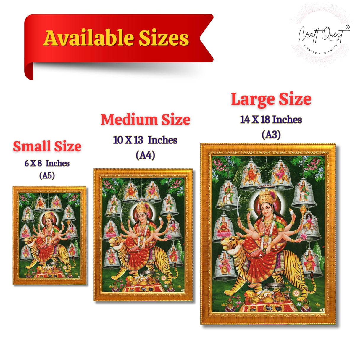 CRAFT QUEST Durga Maa Mata Goddess Nav Navadurga Navdurga Wall Painting Framed Home Decor