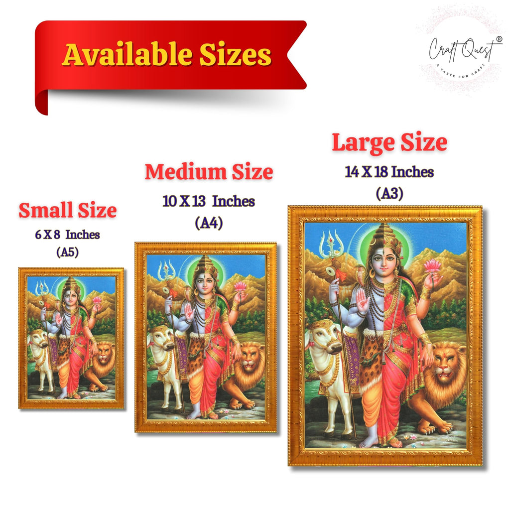 CRAFT QUEST Ardhanarishvara Arthanareeswara Shiv Parvati Photo Frame | God Spiritual Framed | Ideal for Home, Office, Temple & Puja Room, Wall Decor