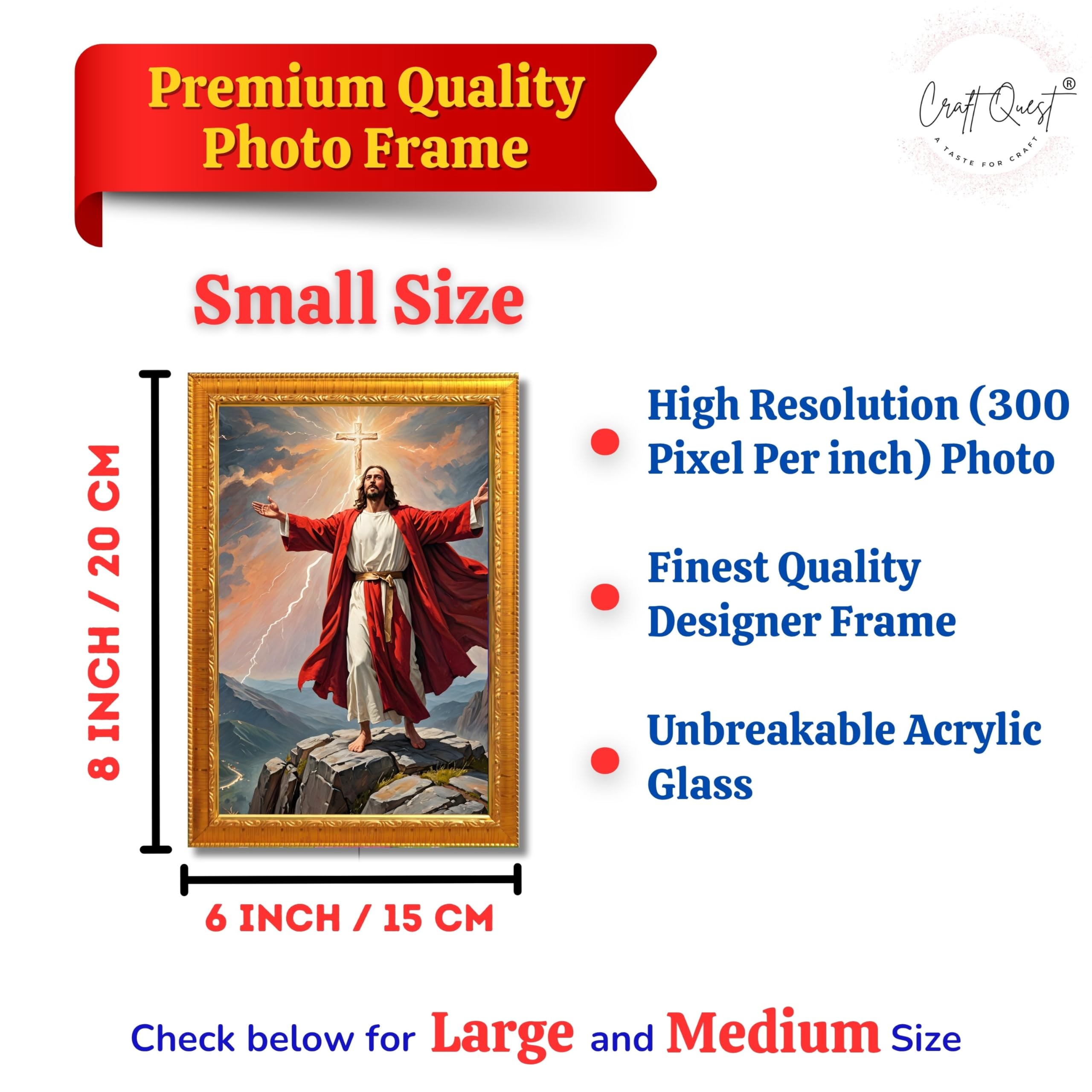 CRAFT QUEST Lord Jesus Christ Christmas Wall Artwork Photo Frame Spiritual Christian Wall Décor for Room