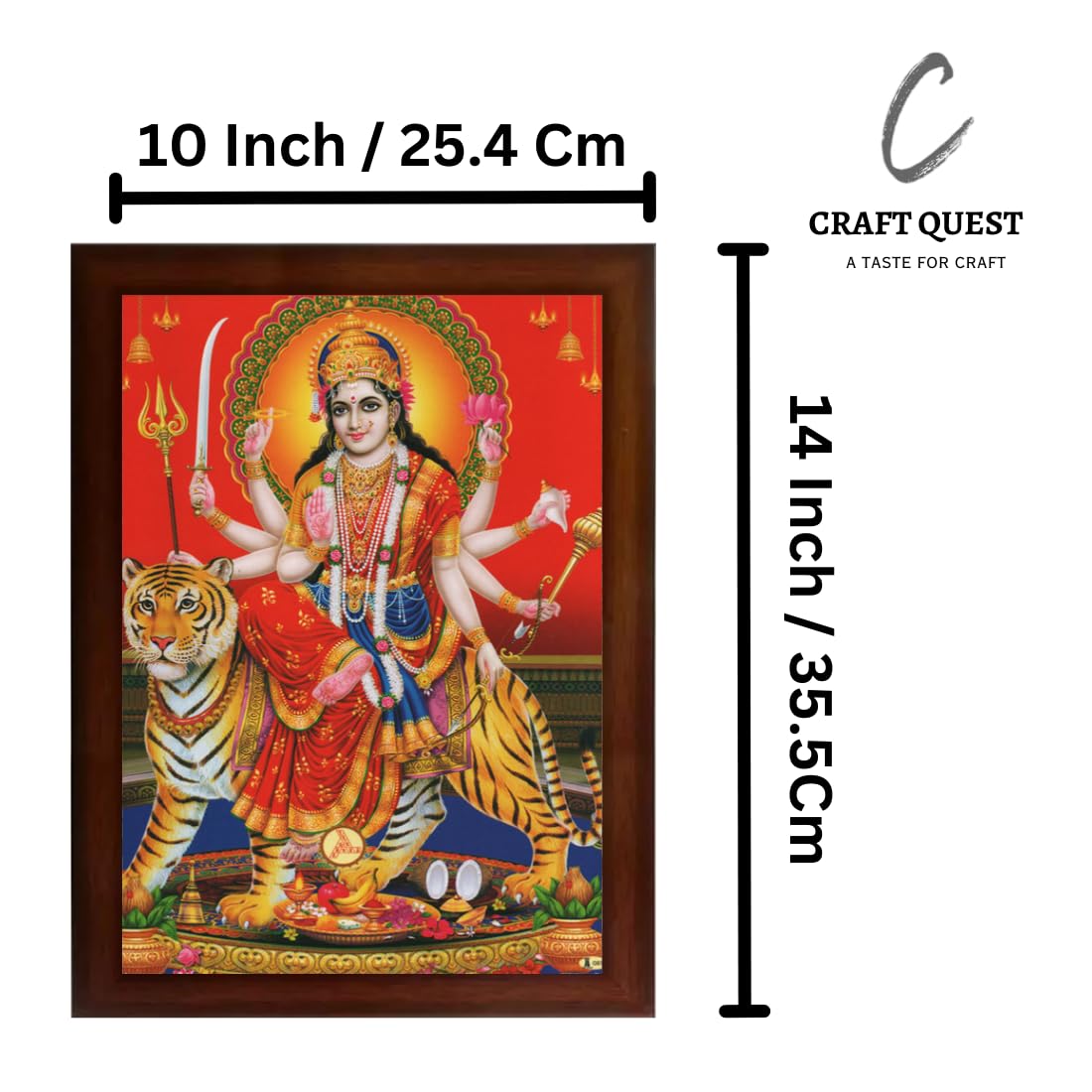 Craft Quest maa Durga photo with brown frame | God Religious Framed Painting (Large Size 14 X 10 Inches. Multicolour)