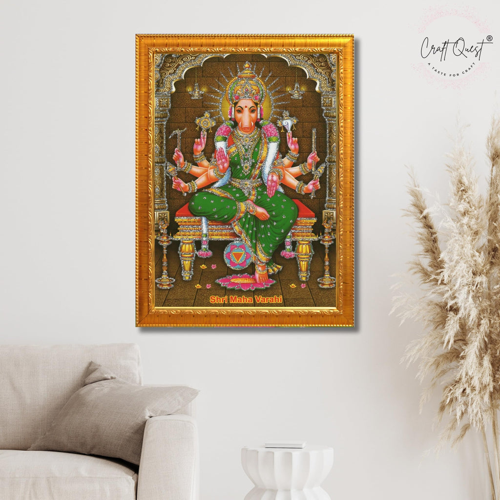 CRAFT QUEST Varahi Amman Photo Varahi Wall Painting Photo Frame With Acrylic Glass| South Devi God Frame for Home, Office, Temple & Gifting