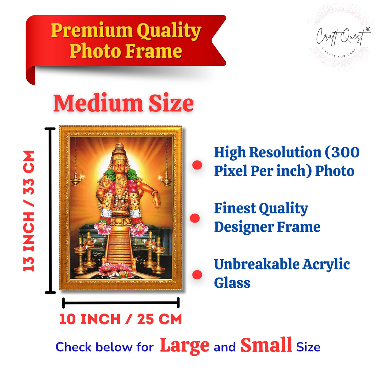 CRAFT QUEST Lord Ayyappa Swamy Ayyappan Iyyappan South photo Frame For Wall Painting,Temple, Pooja, Home Décor Items