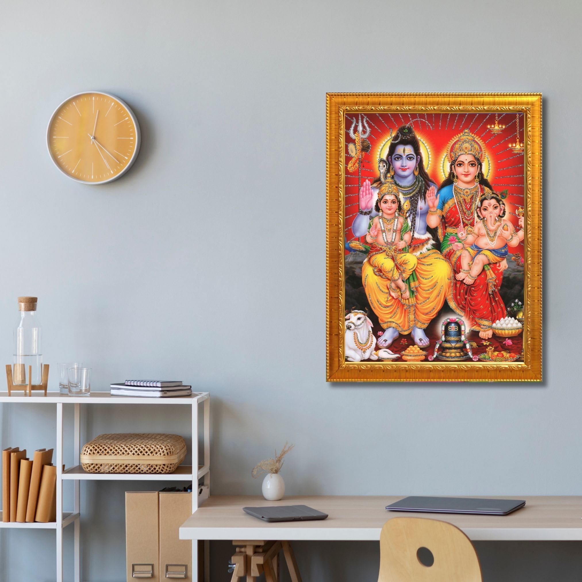 CRAFT QUEST Shiv Parivar Religious Wood Photo Frame with Acrylic glass