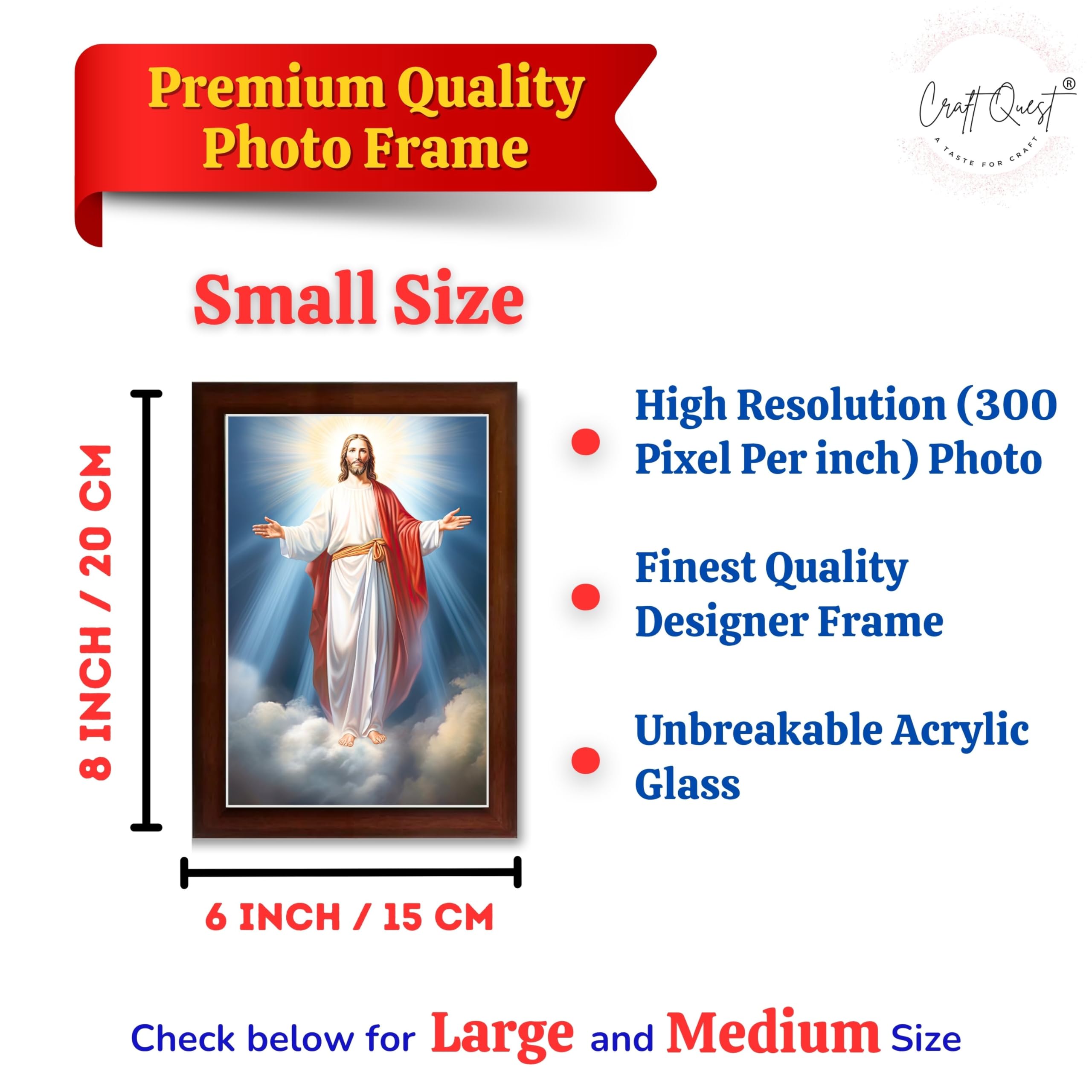 CRAFT QUEST Jesus Christ Wall Artwork Photo Frame Spiritual Christian Wall Décor Item for Room and Prayer