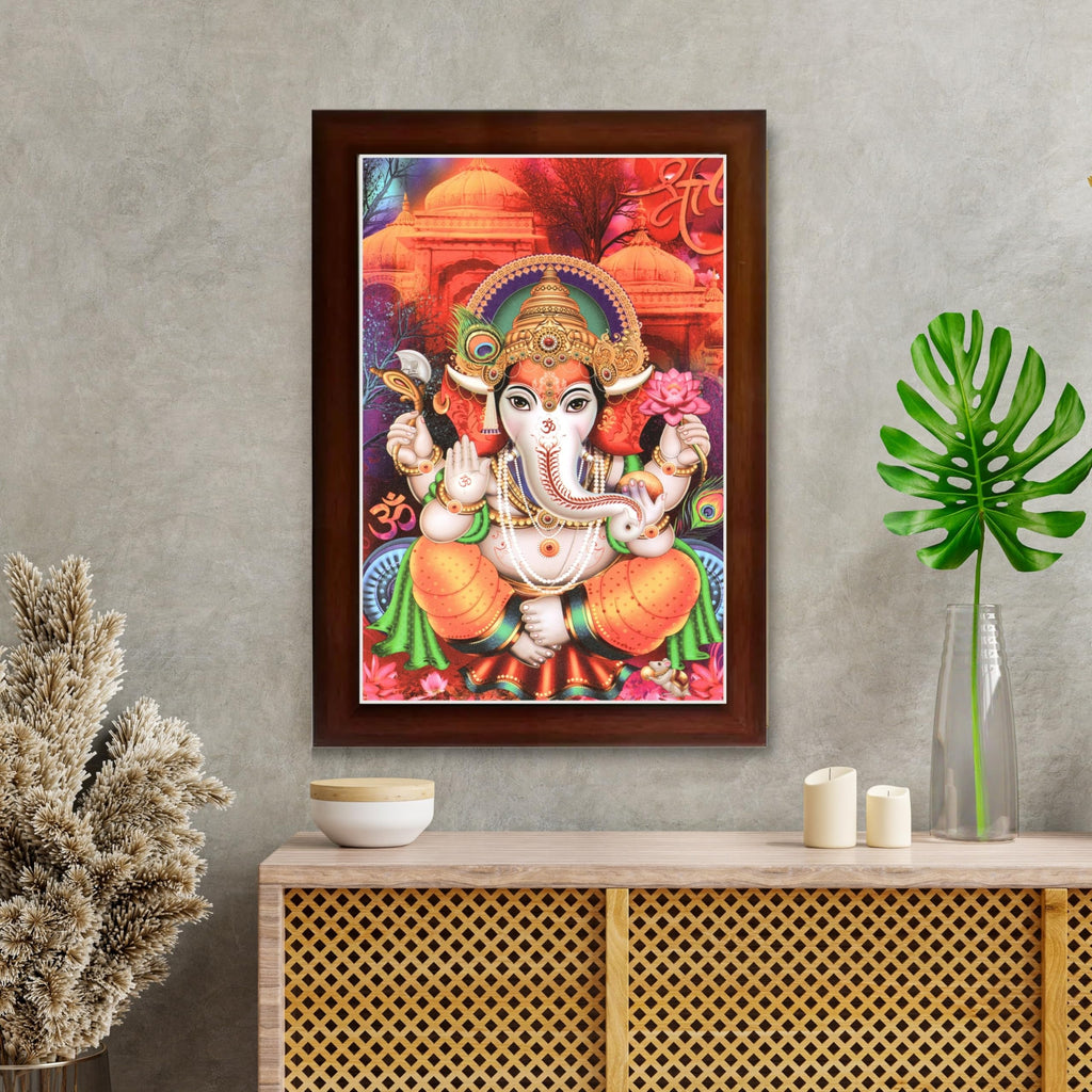CRAFT QUEST Lord Ganesha Ganesh Ganpati Ganapathi Hanging Wall Painting Framed Home Decor