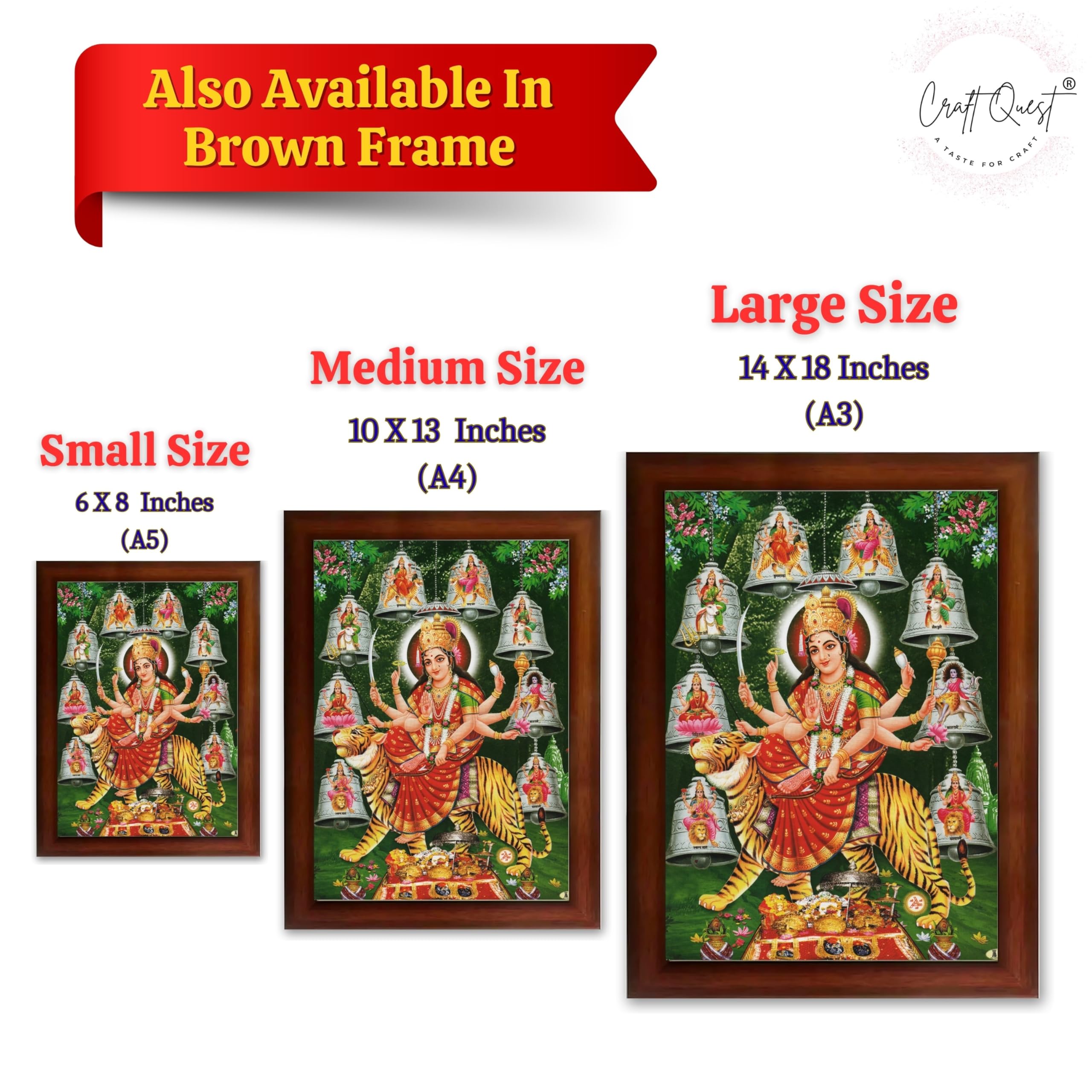 CRAFT QUEST Durga Maa Mata Goddess Nav Navadurga Navdurga Wall Painting Framed Home Decor