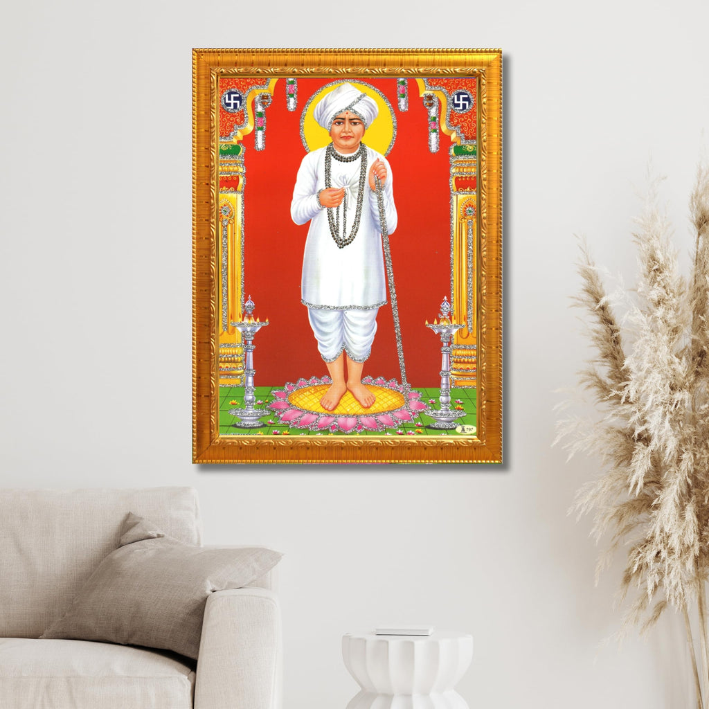 CRAFT QUEST Shri Jalaram Bapa Ji Guru Wall Painting Framed Home Décor wooden frame